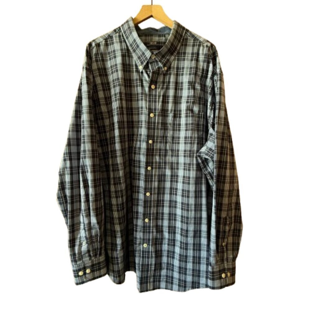 Men's Big and Tall 3XLT Izod Button Down Dress Shirt Blue White Plaid